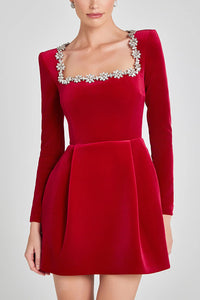 red velvet party dress with pockets